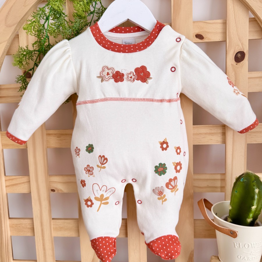 Macacão Trape Zape - Florido - Off White e Telha